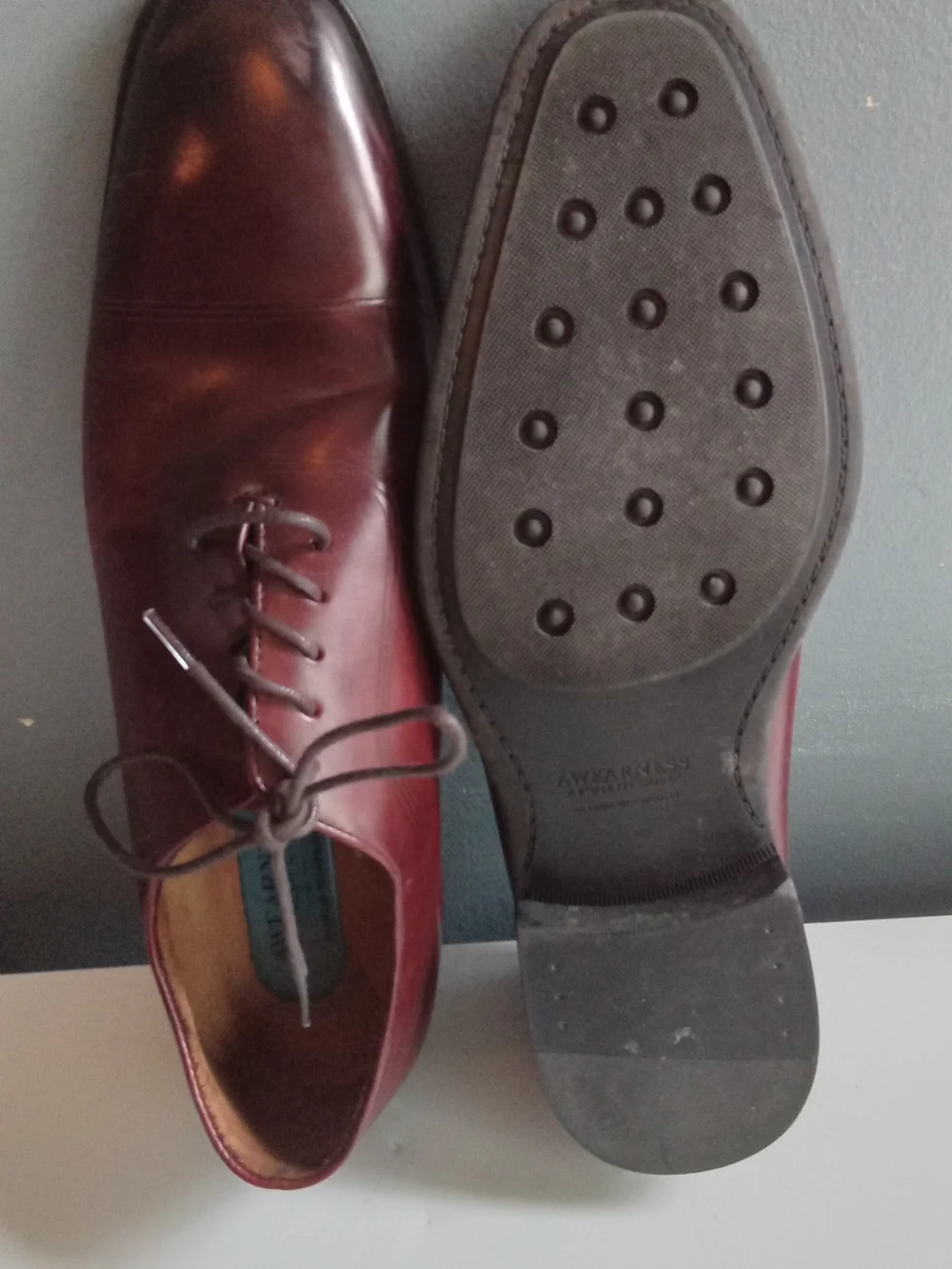 Awearness Kenneth Cole Mens Burgundy‎ Leather Cap Toe Oxford Dress Shoes